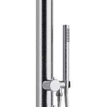 Wave Freestanding Brushed Stainless Steel Outdoor Shower Kit with Hot Water - Floor-Mounted Outside Shower Kit with Rain Shower Head, Wand Handshower, Foot Rinse Spout | Pool Showers for Outside