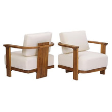 Christopher Knight Home Logan Outdoor Accent Chair Set of 2, Acacia Wood Club Chairs, Modern Armchair with Thick Cushions, Lounge Chair Outdoor with Slat Open Back, Outdoor Reading Chairs, Beige+Teak
