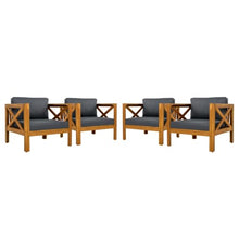 Hassyee Patio Bistro Set with Coffee Table for Living Room, Dining Room, Outdoor Wood Armchairs and Table Set with Removable Cushions for Balcony, Poolside, Garden, Lawn (Dark Grey 4 Chairs)