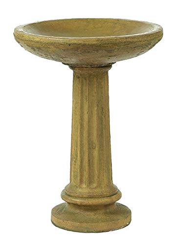 Solid Rock Stoneworks Classic Collanade Concrete Birdbath – 26” Tall Outdoor Garden Accent – Heavy-Duty Cast Stone Bird Bath – Weather Resistant Yard Décor – Made in USA- Brushed Moss Stain