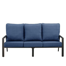 Oakland Living Black Aluminum Patio Deep Seating Outdoor Sofa Couch with Blue Cushions