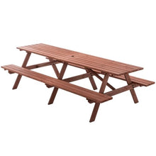AMZXPLORE Wood Picnic Table, 95 Inch Outdoor Picnic Table with Built-in Benches, 12 Person Solid Hardwood Dining Table with Umbrella Hole for Patio Backyard Garden BBQ