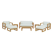 Modern Contemporary Outdoor Patio Balcony Lounge Chair, Sofa and Table Set, Wood, White Natural