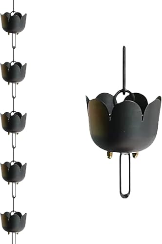 YUSIWOAL Pewter Rain Chain Petals Cups for Gutter Downspout Alternative, Adjustable Copper Rain Catcher for Eaves Drainage(Style1,300cm (10ft))