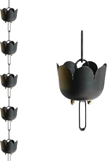 YUSIWOAL Pewter Rain Chain Petals Cups for Gutter Downspout Alternative, Adjustable Copper Rain Catcher for Eaves Drainage(Style1,300cm (10ft))