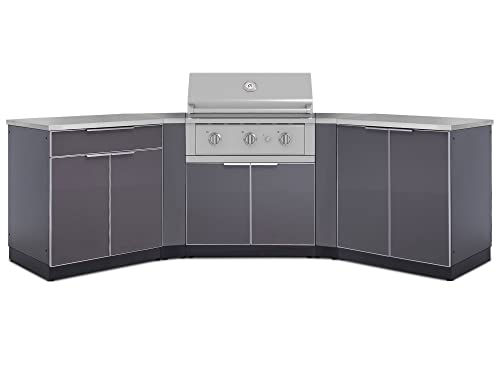 NewAge Products Classic Series 7PC Aluminum Slate Gray Modular Outdoor Kitchen Set with 33" Performance Grill NG - 24"D x 122.95"W x 48.5"H