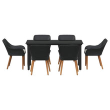 LKJephalotrope Patio Dining Set, 7 Piece Outdoor Table and Chairs with Cushions, Black Poly Rattan Garden Furniture Set with Glass Top Table for Backyard, Deck, 6 Person