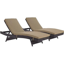 Modway Convene Wicker Rattan Outdoor Patio Chaise Lounge Chairs in Espresso Mocha - Set of 2