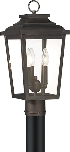 The Great Outdoors Irvington Manor 3 Light Post Mount in Chelesa Bronze Finish and Clear Glass