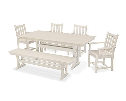 Polywood Traditional Garden 6-Piece Farmhouse Dining Set with Bench (Sand)