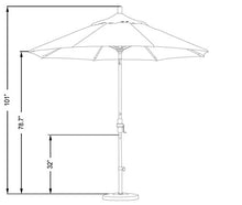 California Umbrella 9' Round Aluminum Patio Umbrella, Crank Lift, Collar Tilt, White Pole, Natural