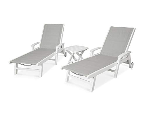 POLYWOOD® Coastal 3-Piece Wheeled Chaise Set in White/Metallic Sling