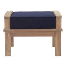 Outdoor Escape Blue Outdoor Patio Teak Ottoman with Cushions, Weather-Resistant Design, Comfortable Seat, Sturdy Construction, Ideal for Outdoor Living