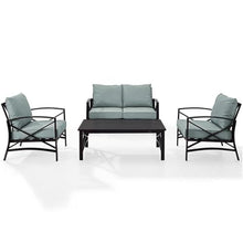 Afuera Living 4-Piece Outdoor Patio Sofa Set, Mist Green Cushions, Oil Rubbed Bronze Steel, Includes Loveseat, 2 Chairs, Coffee Table, Weatherproof Materials, UV-Fade Resistant, Seating for 4,