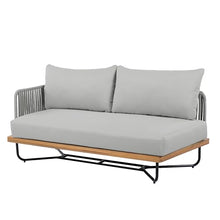 Christopher Knight Home Anna Patio Sofa Set with Cushions, Acacia Wood Patio Lounge Sofa with Woven Rope Back for 8 People, Modern Outdoor Sofa Set, Spacious Seating Couch for Garden, Light Grey+Teak