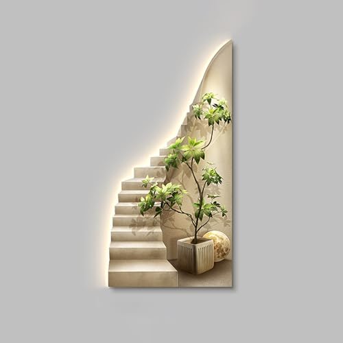 FILWY 3D Wall Art Decor with LED Light, Large Landscape Painting for Living Room, Bedroom, Corridor & Entrance, Vertical Design, 27.61x55.1in (Apricot 29.5x59.1in)