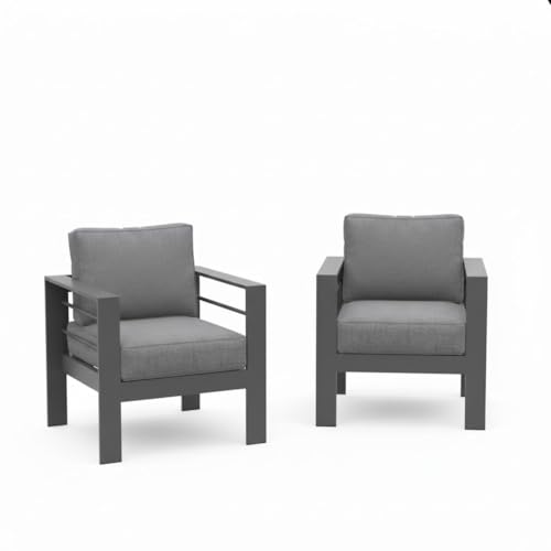 callmego Premium All-Weather Wicker Patio Loveseat with Thick Cushioned Seating and Rust-Resistant Aluminum Frame for Outdoor Living Spaces (Gray+Gray + Olefin-2)