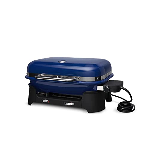 Weber Lumin Portable Outdoor Electric Barbecue Grill for Small Spaces and Travel, Deep Ocean Blue