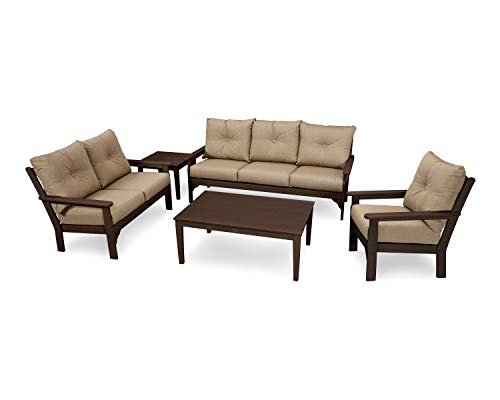 POLYWOOD® Vineyard 5 Piece Deep Seating Set in Mahogany/Sesame