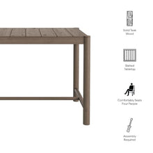 Modway Eleni 56-Inch Outdoor Teak Wood Bar Table in Weathered Gray Teak – Rectangular Patio Bar Table with Slatted Top for Patios, Decks, Or Gardens