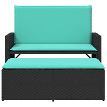 KGTKGTYER Patio Bench with Cushions and Footstool, 2-in-1 Outdoor Loveseat Sofa Bed, PE Rattan Garden Furniture Set, Black