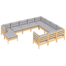 RJPLMFV 11 Piece Patio Lounge Set with Gray Cushions Solid Wood