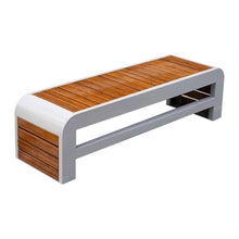 GRFIT Outdoor Bench Steel Bench for Outdoor Garden, Backless, Bamboo Wood Chair Surface, for Balcony, Terrace, Leisure Chair Garden Bench (Small)