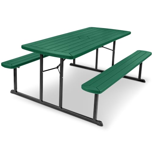 OEF Furnishings Heavy Duty Blow Molded Folding Picnic Table - Green, Black Frame