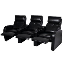 Fisinber 3-Seater Recliner Sofa, Manual Adjusting Reclining Couch with Integrated Cup Holder, Black Faux Leather Home Theater Seating for Living Room Lounging