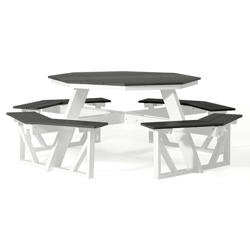 WestinTrends Outdoor 48" HDPE 8-Person Patio Octagon Picnic Table, Gray