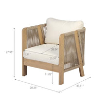Christopher Knight Home Dalba Acacia Wood Lounge Chair Outdoor Set of 2 with Removable Cushion, Patio Accent Chair with Woven Rope Accents, Patio Furniture Set Sofa Chair, Light Teak+Cream