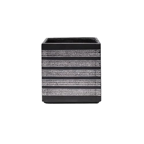 WOAITIANTIAN Flower Pots Black Square Shaped with Horizontal Stripe Flower Pot, Cement Large Calibre Plant with Drainage Hole(Large)
