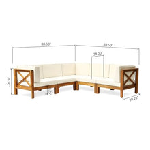 Christopher Knight Home Outdoor Acacia Wood 5 Seater Sectional Sofa Set with Water-Resistant Cushions, Teak and Beige