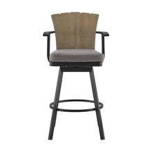 HomeRoots 40" Charcoal Metal Swivel Outdoor Counter Height Bar Chair with Footrest Black