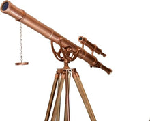 Antiqueex Vintage Double Barrel Telescope Copper Finish with Adjustable Wooden Tripod