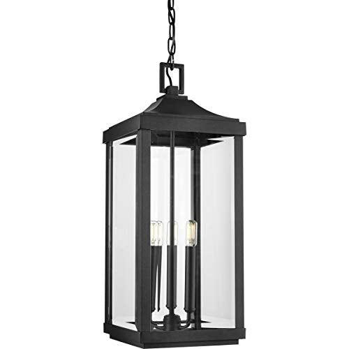 Progress Lighting Gibbes Street Collection 3-Light Clear Beveled Glass New Traditional Outdoor Hanging Lantern Light Textured Black 23.75x9.50x9.50