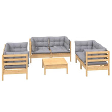 HKQWPBF 7 Piece Patio Lounge Set Gray Cushions Solid Pinewood