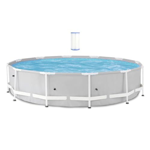 12ft x 30in Metal Frame Round Above Ground Swimming Pool with Cartridge