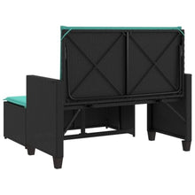 KGTKGTYER Patio Bench with Cushions and Footstool, 2-in-1 Outdoor Loveseat Sofa Bed, PE Rattan Garden Furniture Set, Black