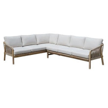 Pemberly Row 2-Piece Modern Acacia Wood Sectional Sofa, Beige Finish, Durable Rope Woven Accents, 7" Back Cushions, 5" Seat Cushions, 85" W x 31" D x 27" H, Outdoor Patio or Deck Seating