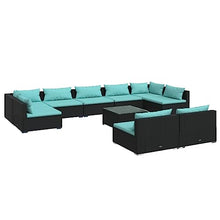 Ensemble de Salon de Jardin 10 Pièces Noir, Canne Synthétique Résistante aux Intempéries, Configuration Modulaire pour Terrasse Balcon Patio, Confortable avec Coussins Amovibles, Pour 9 Personnes
