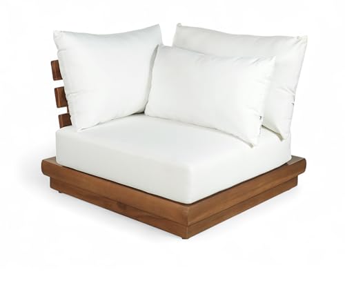 Meridian Furniture 111White-Corner Mirella Collection Modern | Contemporary Outdoor Patio Modular Corner Chair with Solid Teak Wood Frame, Water Resistant Fabric, 38" W x 38" D x 27" H, Tan
