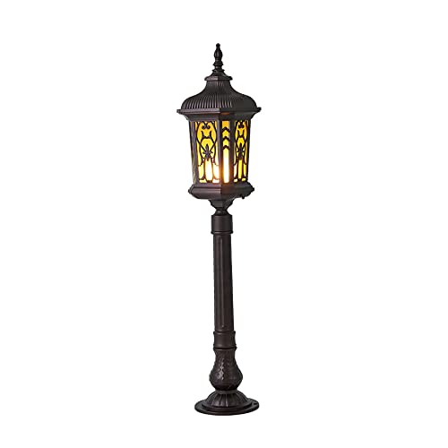 KADELONG - Outdoor Lawn Lights Glass Shade E27 Path Lights V-intage Villa Garden Yard Lamps Landscape Driveway Walkway External Night Security Lighting Fixture H36.43in,Chandelier Lighting, jq-842