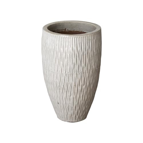 Emissary - Tall Rd Texture Pot Md, Distressed White 17x27 H Stoneware Round Planter with High-fire Treatment