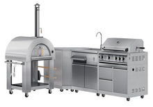 KoolMore Outdoor Kitchen Series Modular Kitchen with a Wood Fire Pizza Oven, Corner Cabinet, Sink, 30 in. BBQ Grill and Cabinet in Stainless-Steel (KM-OKSKIT-CONFIG104)