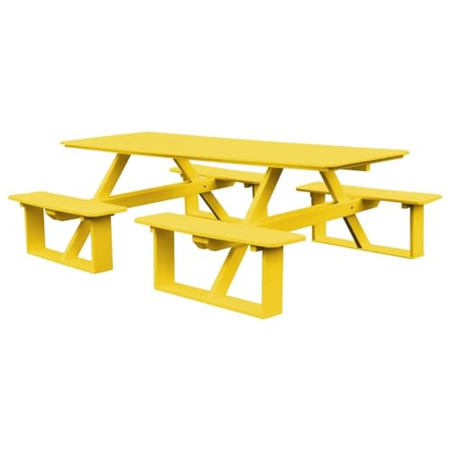 Keystone Amish Co. 8ft Poly Lumber Rectangular Walk-in Picnic Table, Amish Handcrafted HDPE Recycled Plastic, Heavy Duty Outdoor Dining Table with Benches, Seats 8, Lemon Yellow
