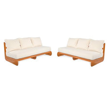 Christopher Knight Home Poppy 2 Piece Patio Conversation Set with Cushion, Acacia Wood 6 Seater Outdoor Sofa Chat Set, Outdoor Sectional Sofa Set of 2 for Patio Furniture Set, Teak+Beige