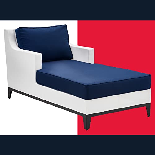 Tommy Hilfiger Hampton Modern White Mesh Outdoor Patio Furniture Collection Gunmetal Frame, Chaise Daybed, White & Navy