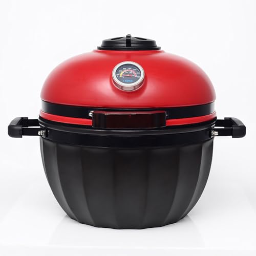 TT-YEL Multifunctional Ceramic Grill, 13-Inch Mini, with Thermometer, Lid, Handle, Small Home Simmering Grill, Portable Gas Grill for Cooking, Smoking and Baking,Red