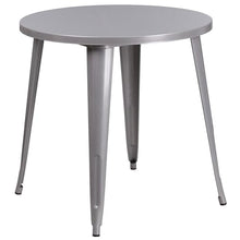 BOWERY HILL 5 Piece Round Metal Patio Dining Set, 30" Table and 4 Chairs, Silver Powder Coat Finish, Indoor/Outdoor Use, Commercial and Residential, Stackable Bistro Chairs, Retro-Modern Style Dining